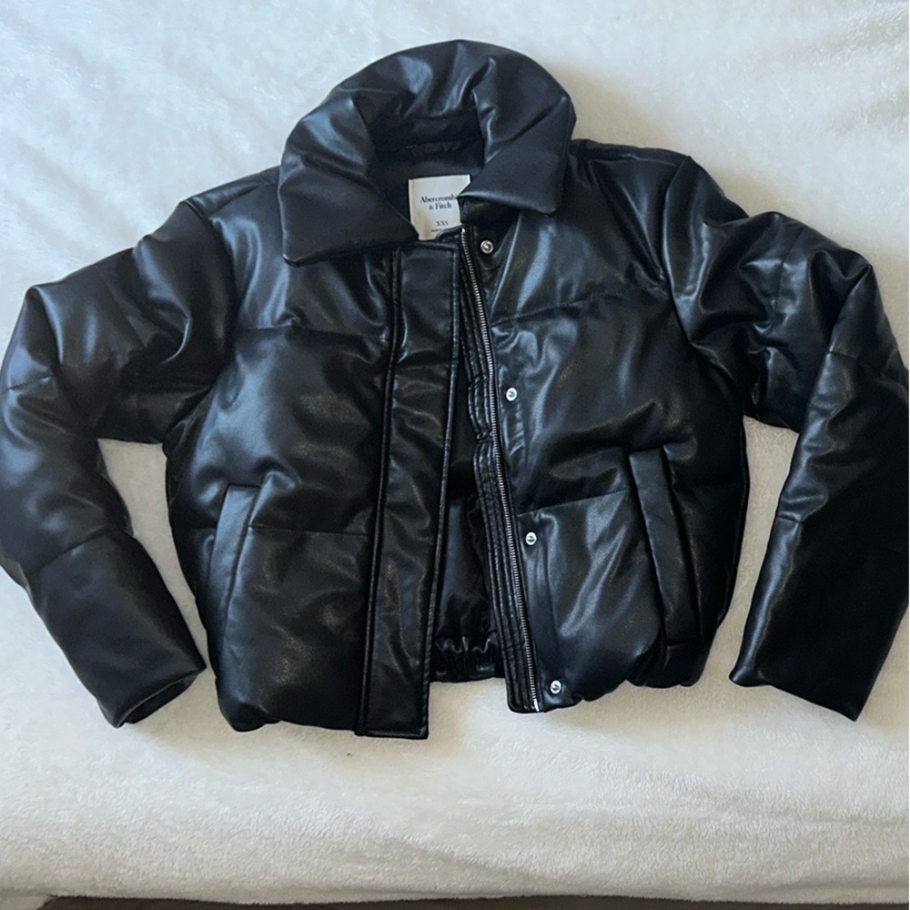 Abercrombie & Fitch Black Puffer Faux Leather Jacket